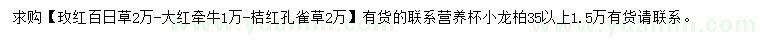 求購百日草、牽牛、孔雀草等