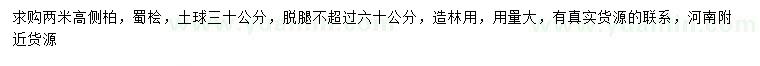 求購(gòu)高2米側(cè)柏、蜀檜