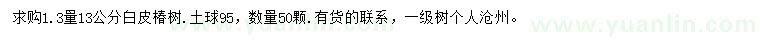求購1.3米量13公分白皮椿樹