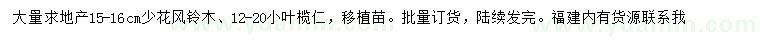 求購15-16公分少花風(fēng)鈴木、12-20公分小葉欖仁