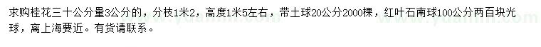 求購30公分量3公分桂花、100公分紅葉石楠球