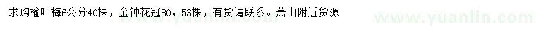 求購(gòu)6公分榆葉梅、冠幅80公分金鐘花