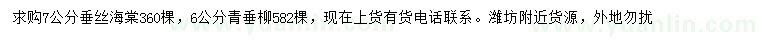 求購7公分垂絲海棠、6公分青垂柳