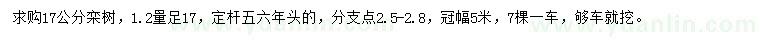 求購(gòu)1.2米量17公分欒樹(shù)
