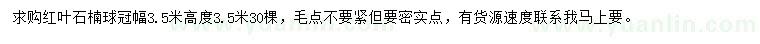 求購冠幅3.5米紅葉石楠球