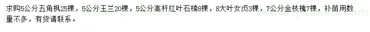 求購(gòu)五角楓、玉蘭、高桿紅葉石楠等