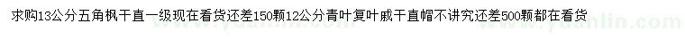 求購(gòu)13公分五角楓、12公分青葉復(fù)葉槭