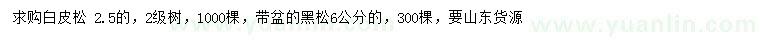 求購(gòu)2.5米白皮松、6公分黑松