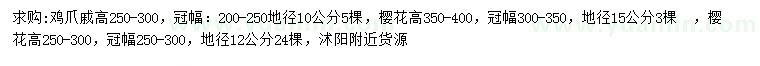 求購(gòu)高250-300公分雞爪槭、高250-300、350-400公分櫻花