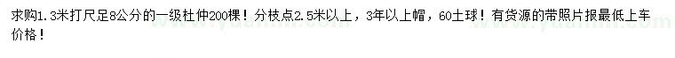 求購1.3米打尺8公分杜仲