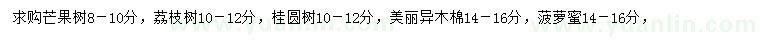 求購芒果樹、荔枝樹、桂圓樹等