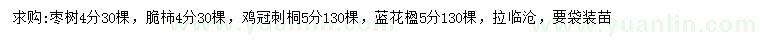 求購棗樹、脆柿、雞冠刺桐等