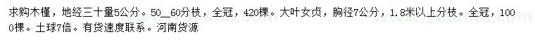 求購30公分量5公分木槿、胸徑7公分大葉女貞