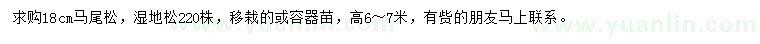 求購18公分馬尾松、濕地松