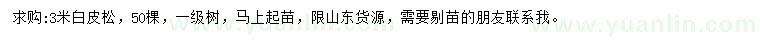 求購3米白皮松