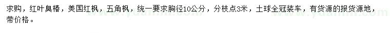 求購紅葉臭椿、美國紅楓、五角楓