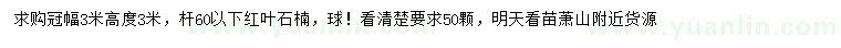 求購冠幅3米紅葉石楠