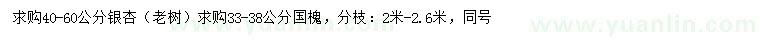 求購(gòu)40-60公分銀杏、33-38公分國(guó)槐