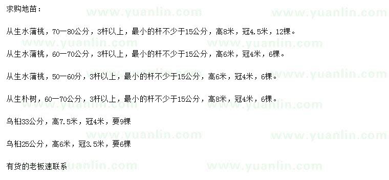 求購從生水蒲桃、從生樸樹、烏桕
