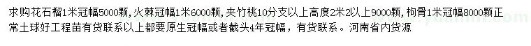 求購花石榴、火棘、夾竹桃等