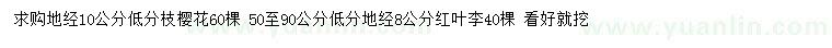 求購(gòu)地徑10公分櫻花、地徑8公分紅葉李