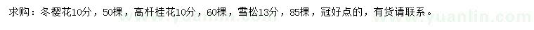 求購(gòu)冬櫻花、高桿桂花、雪松