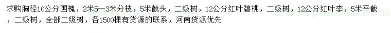 求購(gòu)國(guó)槐、紅葉碧桃、紅葉李