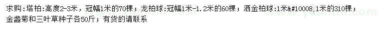 求購塔柏、龍柏球、灑金柏球等