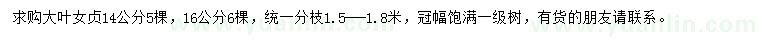 求購(gòu)14、16公分大葉女貞
