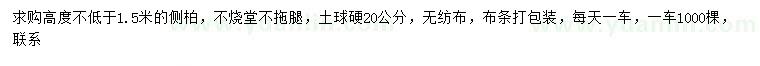 求購高度不低于1.5米側柏