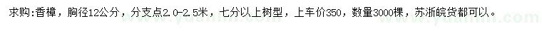 求購胸徑12公分香樟