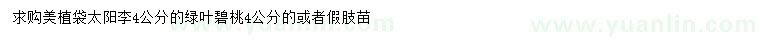 求購(gòu)4公分太陽(yáng)李、綠葉碧桃