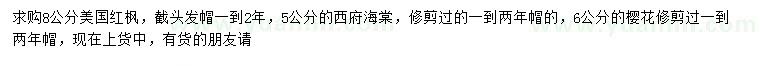求購美國紅楓、西府海棠、櫻花