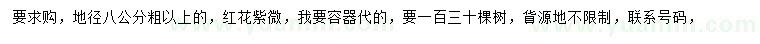 求購地徑8公分以上紅花紫薇
