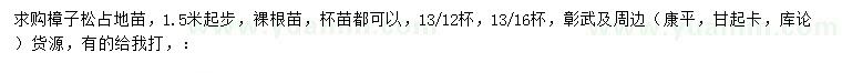 求購1.5米起步樟子松