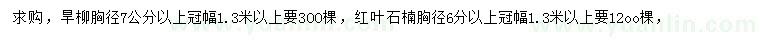 求購胸徑7公分以上旱柳、胸徑6公分以上紅葉石楠