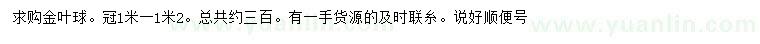求購冠1-1.2米金葉球