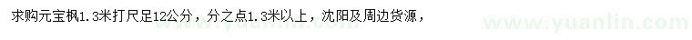 求購1.3米打尺12公分元寶楓