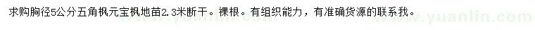 求購胸徑5公分五角楓、元寶楓