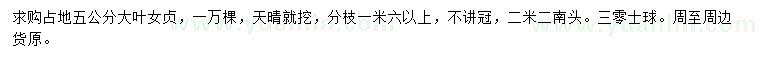 求購5公分大葉女貞