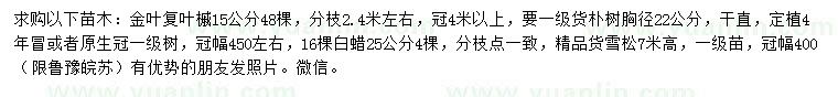 求購金葉復葉槭、樸樹、白蠟等