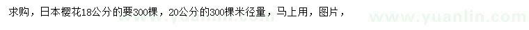 求購(gòu)18、20公分日本櫻花