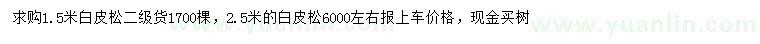 求購1.5、2.5米白皮松