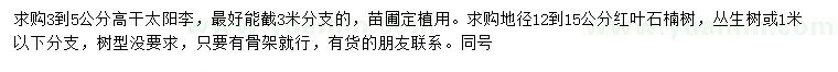 求購(gòu)3-5公分高桿太陽(yáng)李、地徑12-15公分紅葉石楠