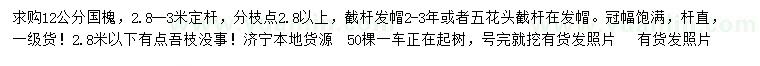 求購(gòu)12公分國(guó)槐