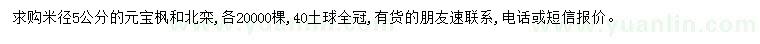 求購米徑5公分元寶楓、北欒