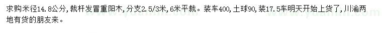 求購米徑14.8公分重陽木