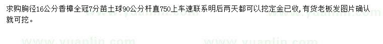 求購胸徑16公分香樟