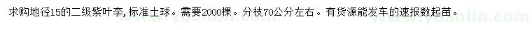 求購(gòu)地徑15公分紫葉李