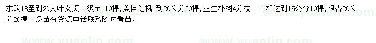 求購大葉女貞、美國紅楓、叢生樸樹等